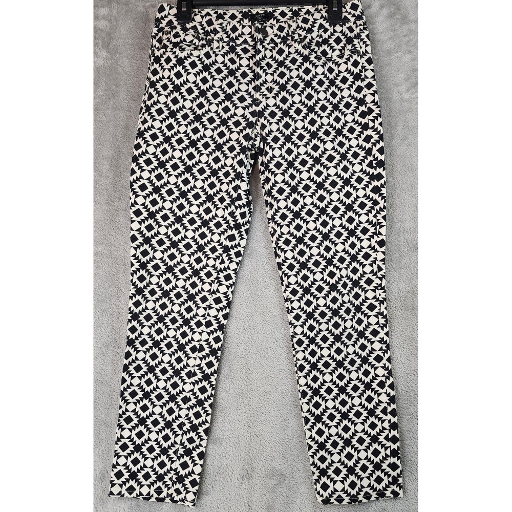 J.Crew Jeans Womens 28 Black White Geometric Diamond Print Stretch Cropped